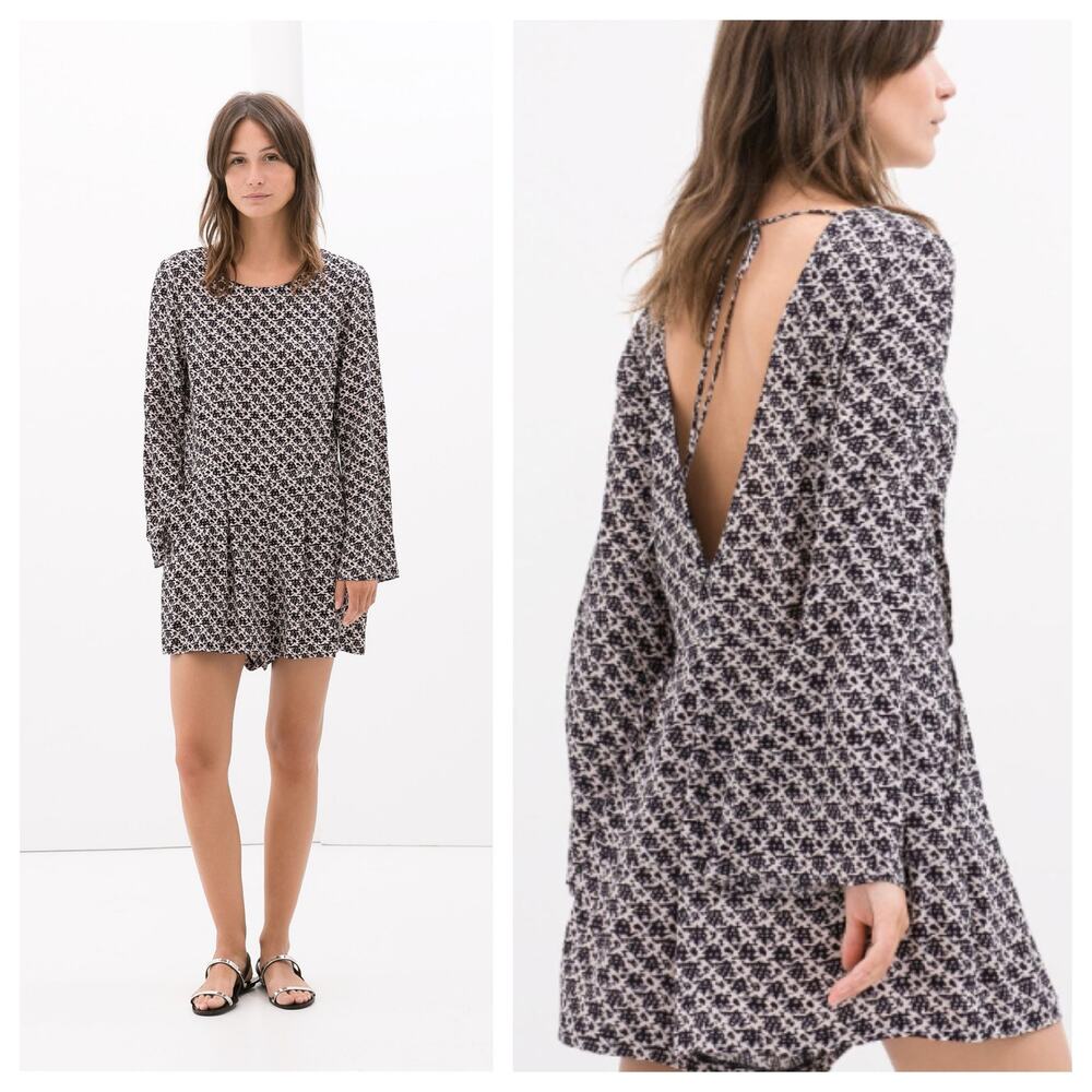 🧺 5 for $25 Sale Zara Dot Print Bell Sleeve Romper Small Black White